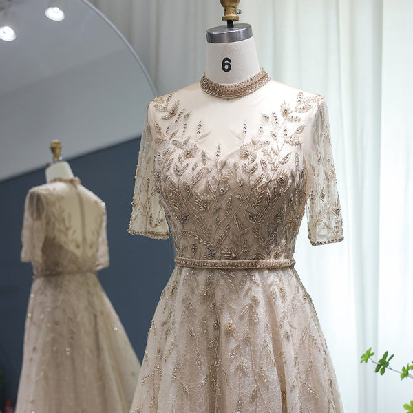 Vestido de Festa Luxo Clássico com Cristais em Padrão Folhagem - Modelo Especial