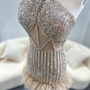 Vestido de Festa Curto Detalhado com Cristais - Modelo Especial