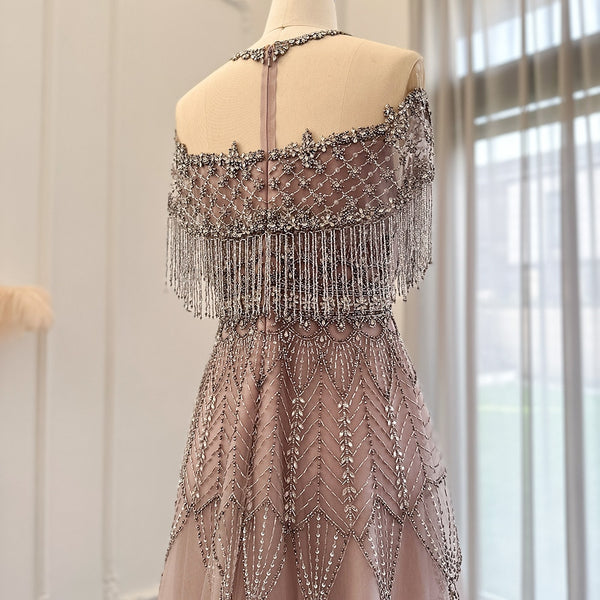 Vestido de Festa Longo com Cristais Leves e Saia Rendada Rosé - Modelo Especial