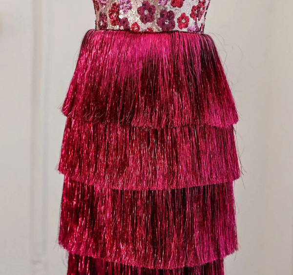 Vestido de Festa Longo Marsala em Camadas Luxo - Modelo Especial