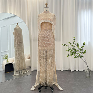 Vestido de Festa Luxuoso com Pérolas e Capa