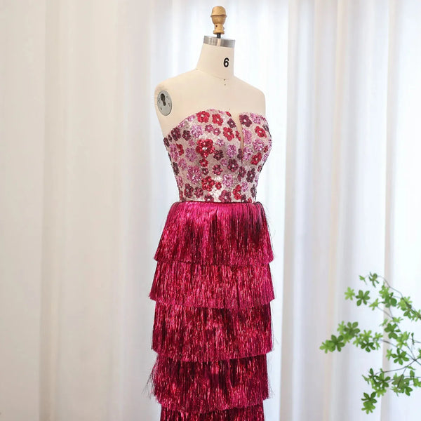 Vestido de Festa Longo Marsala em Camadas Luxo - Modelo Especial