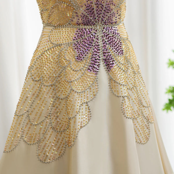 Vestido de Festa Longo Champanhe Buttlerfly - Modelo Especial