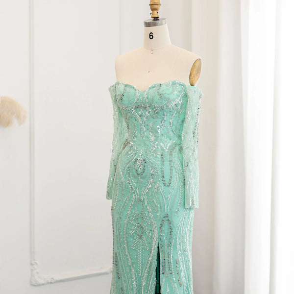 Vestido de Festa Longo Verde Menta com Abertura Lateral - Modelo Especial