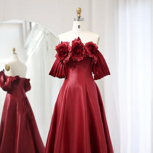 Vestido de Festa Longo Marsala Flores 3D - Modelo Especial