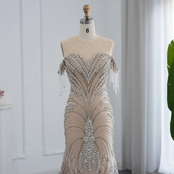 Vestido de Festa Deslumbrante Champanhe - Modelo Especial