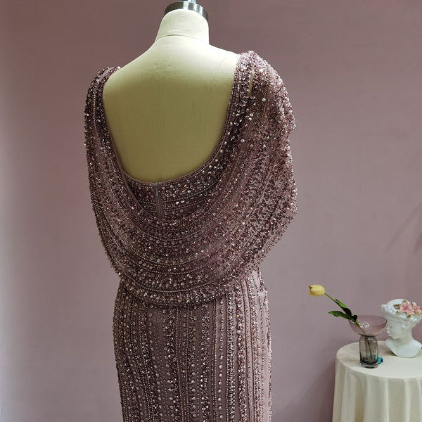 Vestido de Festa Luxo Clássico com Cravejado em Cristais com Manta - Modelo Especial