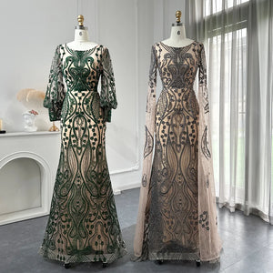 Vestido de Festa Luxo Esmeralda com  Detalhes em Cristais
