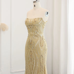 Vestido de Festa Longo Sereia Dourado em Renda - Modelo Especial