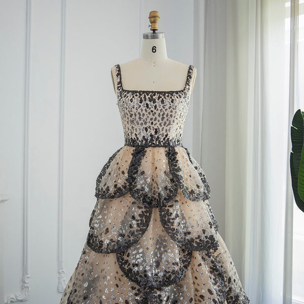 Vestido de Festa Luxo Maxi Flor Decorado em Camadas