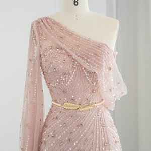 Vestido de Festa Longo com Manga Única Detalhado - Modelo Especial
