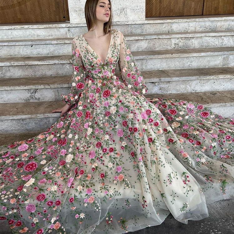 Vestido de Festa Florido em Tule Luxo - Modelo Especial