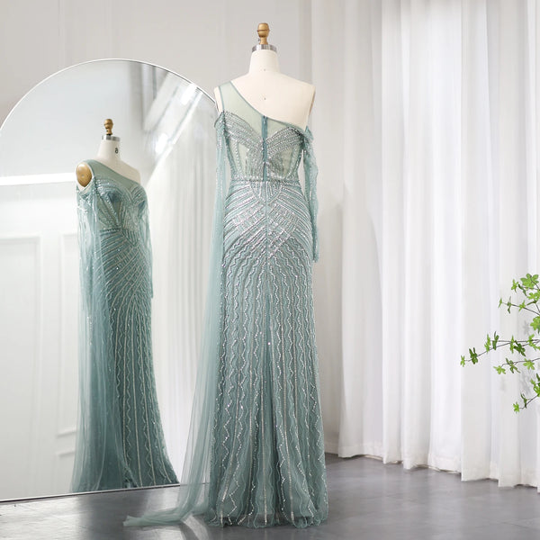 Vestido de Festa Longo com Capa em Renda e Cristais - Modelo Especial