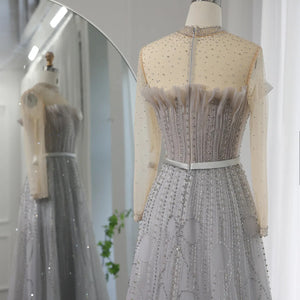 Vestido de Festa Longo Prateado e Renda - Modelo Especial