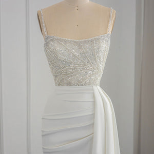 Vestido de Festa Longo Frisado em Cristais Branco - Modelo Especial