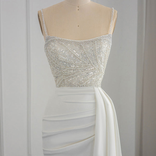 Vestido de Festa Longo Frisado em Cristais Branco - Modelo Especial