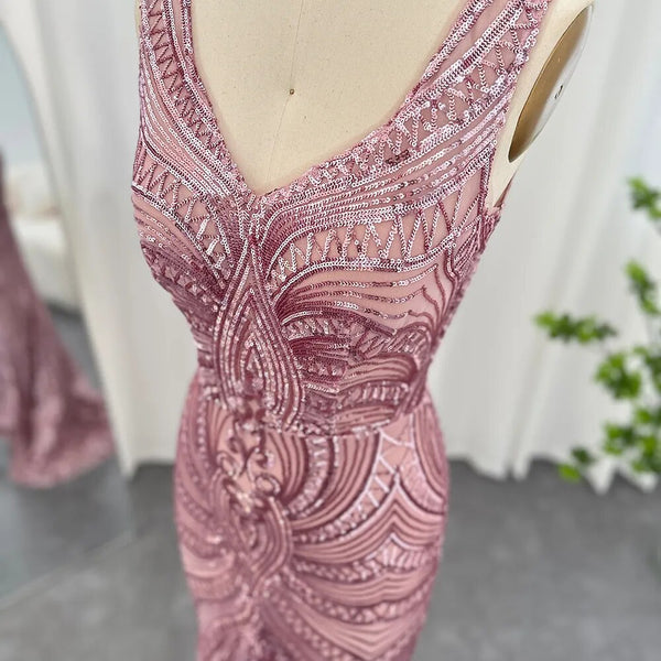 Vestido de Festa Rosa Empoeirado Bordado - Modelo Especial