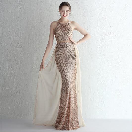 Vestido de Festa Luxo Sereia com Capa Dourado (Pronta Entrega)