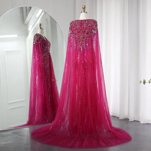 Vestido de Festa Maxi Luxo Adornado em Cristais com Capa Detalhada