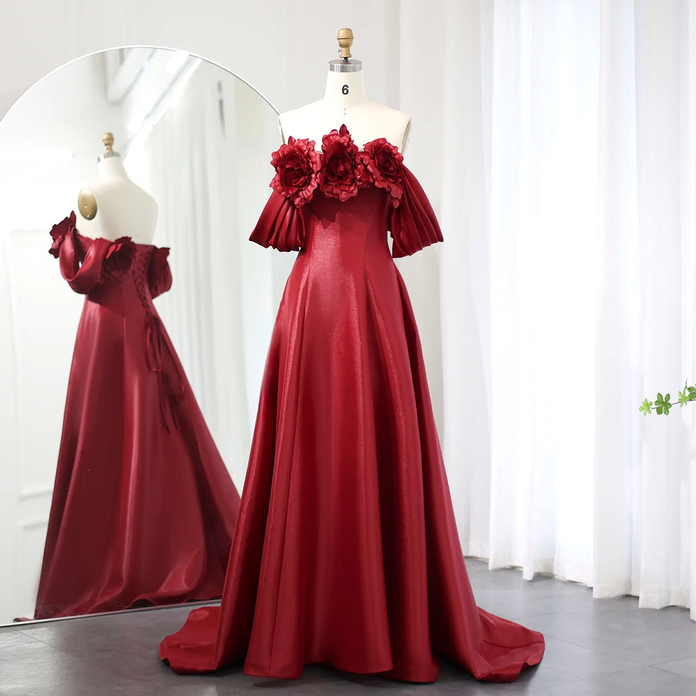 Vestido de Festa Longo Marsala Flores 3D - Modelo Especial
