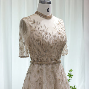 Vestido de Festa Luxo Clássico com Cristais em Padrão Folhagem - Modelo Especial