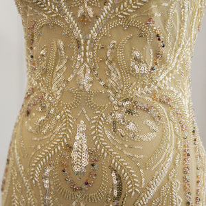 Vestido de Festa Longo Sereia Dourado em Renda - Modelo Especial