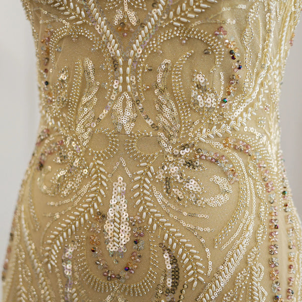 Vestido de Festa Longo Sereia Dourado em Renda - Modelo Especial
