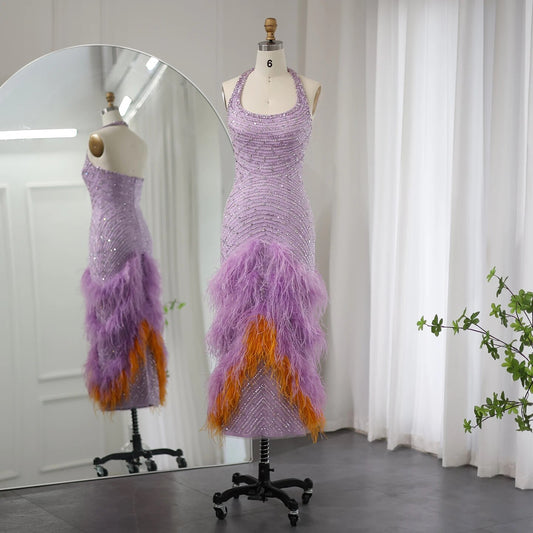 Vestido de Festa com Plumas Roxo - Modelo Especial