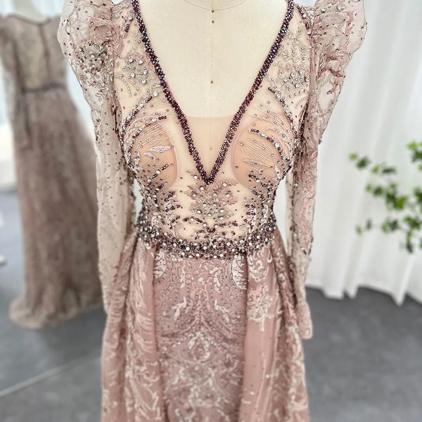 Vestido de Festa Longo ao Estilo Oriental Rosa Empoeirado - Modelo Especial