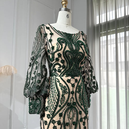 Vestido de Festa Luxo Esmeralda com  Detalhes em Cristais