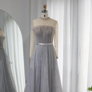 Vestido de Festa Longo Prateado e Renda - Modelo Especial