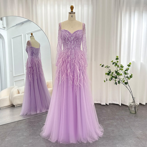 Vestido de Festa Luxo Clássico Detalhado com Plumas - Modelo Especial