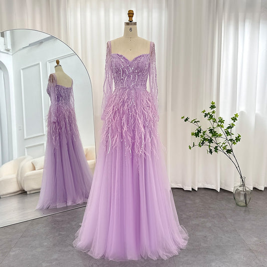 Vestido de Festa Luxo Clássico Detalhado com Plumas - Modelo Especial
