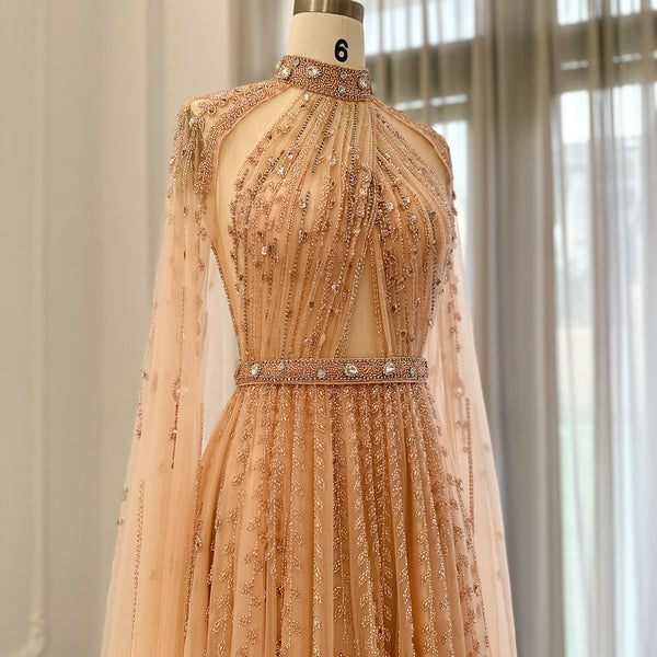 Vestido de Festa Maxi Luxo em Tecido Fluído Cravejado em Cristais - Modelo Especial