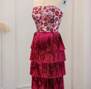 Vestido de Festa Longo Marsala em Camadas Luxo - Modelo Especial