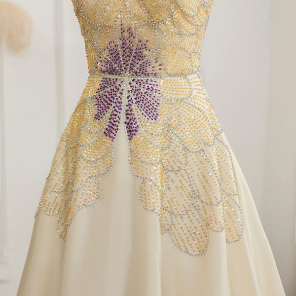 Vestido de Festa Longo Champanhe Buttlerfly - Modelo Especial