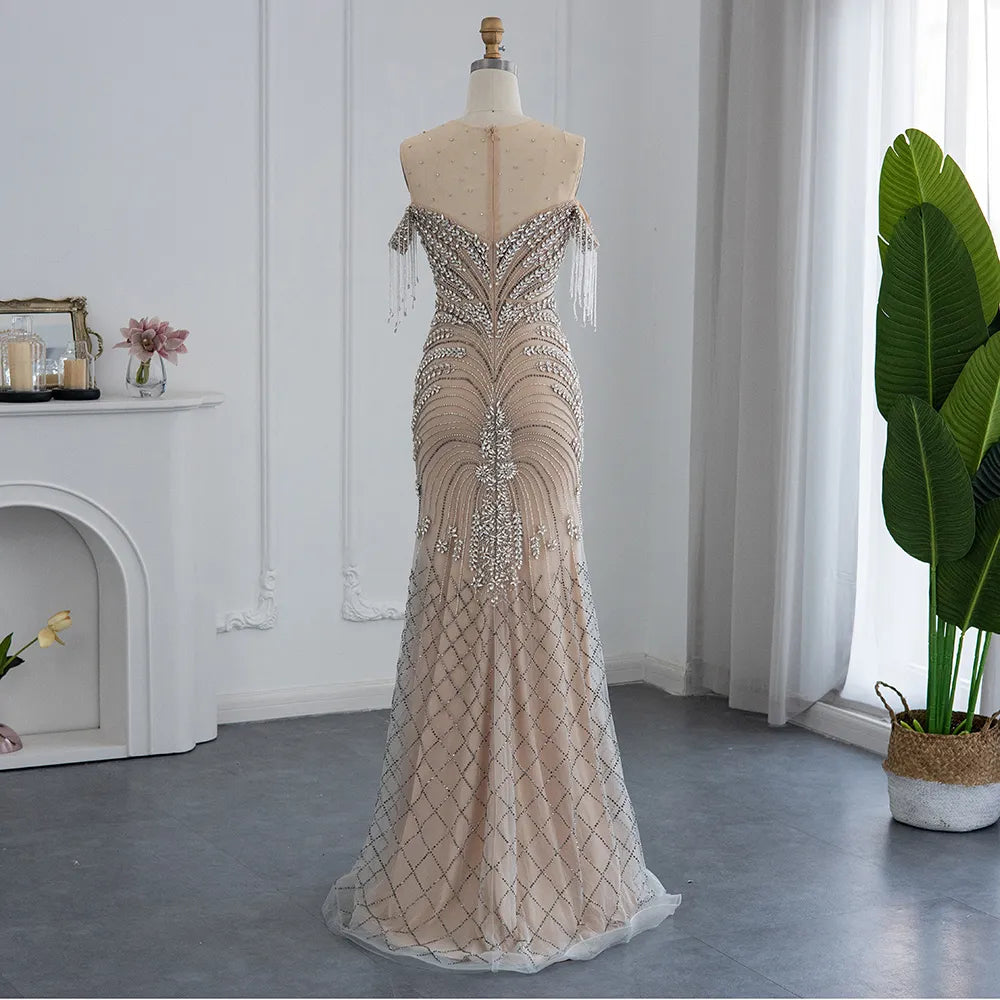 Vestido de Festa Deslumbrante Champanhe - Modelo Especial