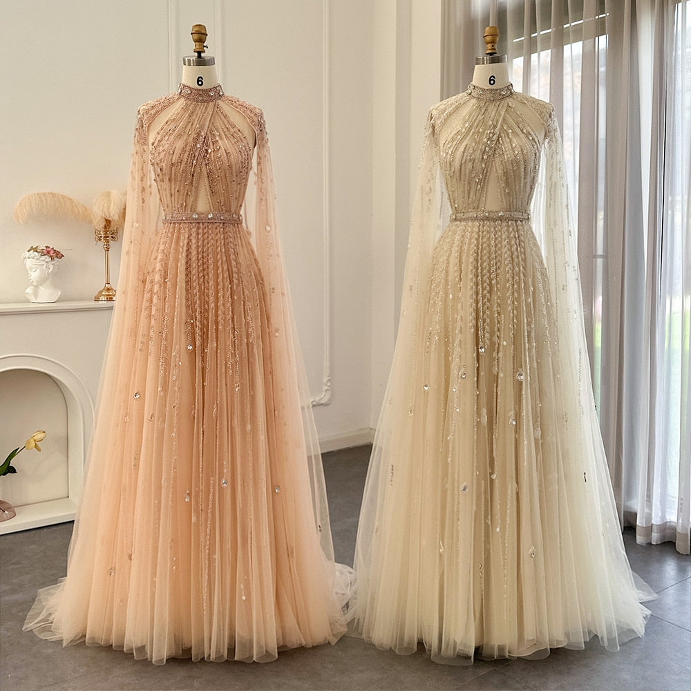Vestido de Festa Maxi Luxo em Tecido Fluído Cravejado em Cristais - Modelo Especial