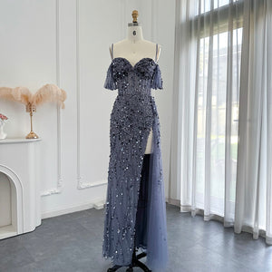 Vestido de Festa Longo Vernazza Cristais com Abertura Lateral - Modelo Especial