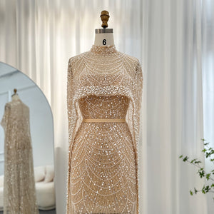 Vestido de Festa Luxuoso com Pérolas e Capa