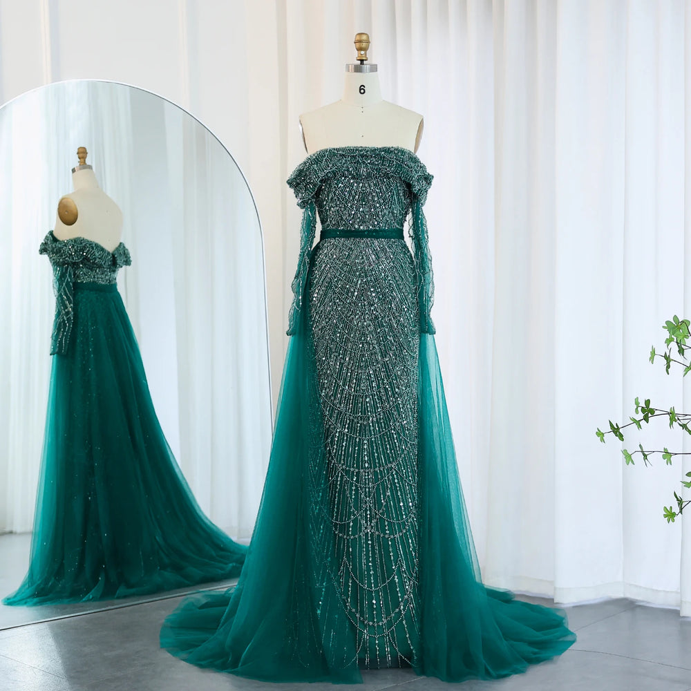 Vestido de Festa Longo com Manga em Renda e Cristais - Modelo Especial