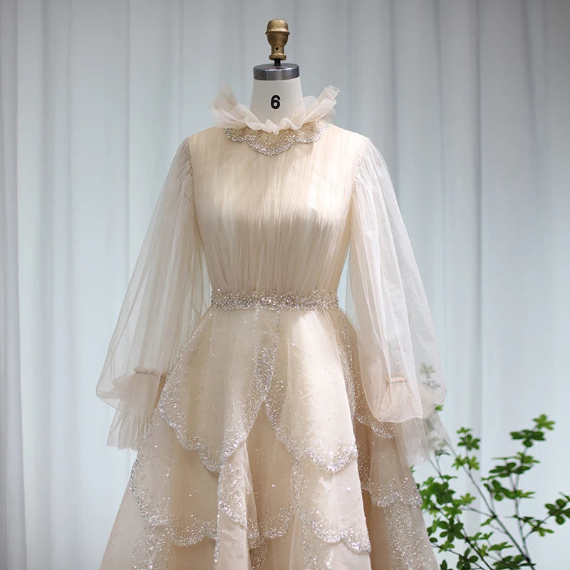 Vestido de Festa Midi em Renda Champanhe- Modelo Especial