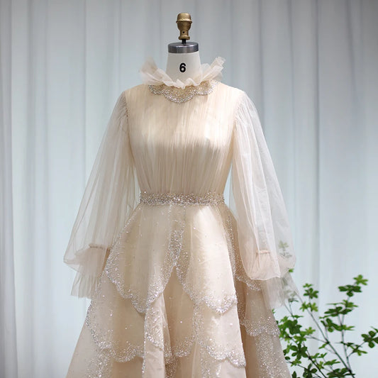Vestido de Festa Midi em Renda Champanhe- Modelo Especial