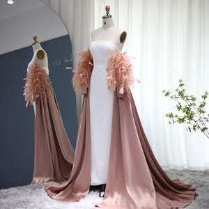 Vestido de Festa Luxo Decorado com Plumas Rosa Empoeirado - Modelo Especial
