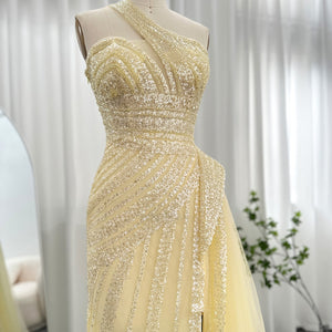 Vestido de Festa Luxo Ombro Assimétrico e Cauda em Tule - Modelo Especial