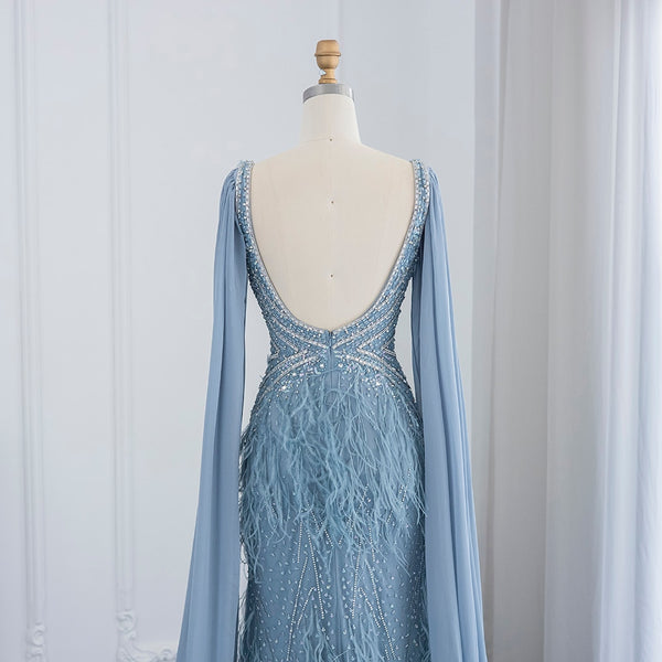 Vestido de Festa Sereia com Manga Capa Longo Exuberante - Modelo Especial