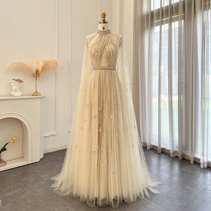 Vestido de Festa Maxi Luxo em Tecido Fluído Cravejado em Cristais - Modelo Especial