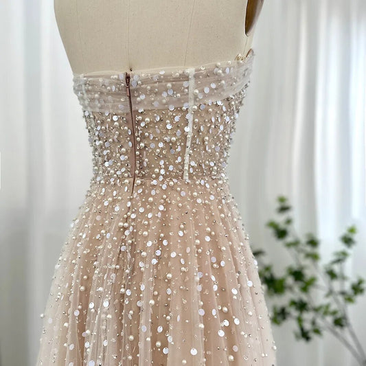 Vestido de Festa Longo em Renda Suave Champanhe - Modelo Especial