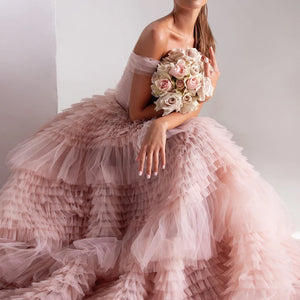 Vestido de Festa Longo com Saia em Volume Rosa Empoeirado Luxo - Modelo Especial