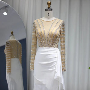 Vestido de Festa Longo com Abertura Branco e Manga Ilusões - Modelo Especial